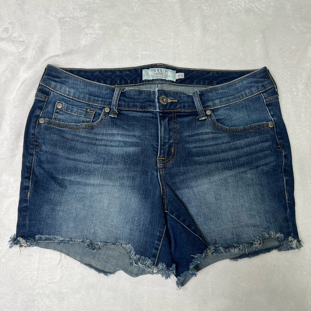 torrid Blue Frayed Hem Denim Shorts